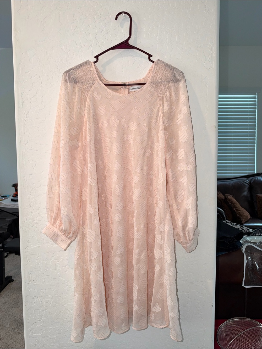 Calvin Klein Blush Long Sleeve Textured Shift Dress